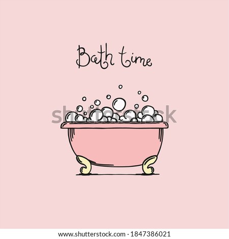 Bath vector illustration with calligraphic inscription on pink background