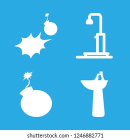 bath vector set. With bomb, washbasin and shower icons in set