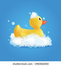 Concepto de diseño de lavado de baño con símbolos de pato de baño ilustración vectorial realista