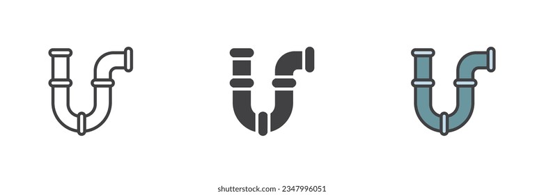 Bath water pipe different style icon set. Line, glyph and filled outline colorful version, outline and filled vector sign. Symbol, logo illustration. Vector graphics