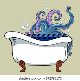 Bath, from which peep the tentacles of squid or octopus