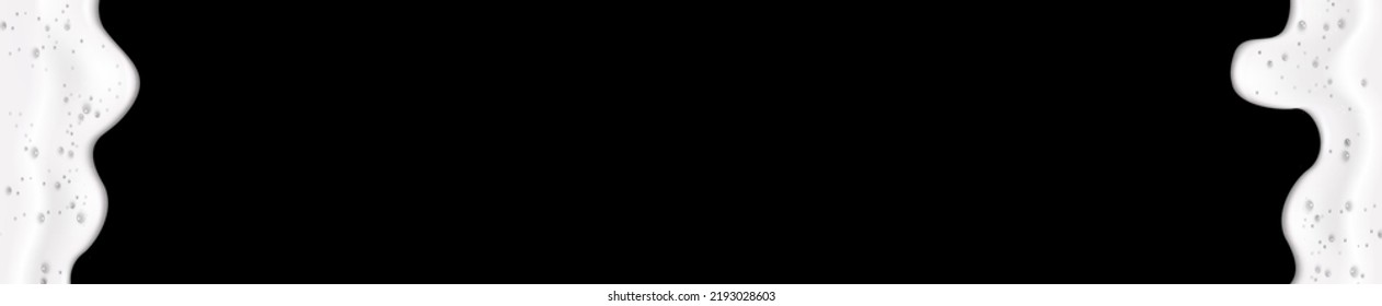 Bath whit foam isolated on black  background. Shampoo bubbles texture.Sparkling shampoo and bath lather, vector illustration.