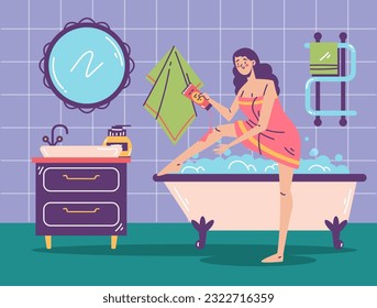 Bath woman relax bathroom concept. Vector design graphic illustration
