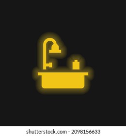Bath yellow glowing neon icon