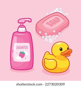 bathe theme soap shampoo rubber duck vector design illustration