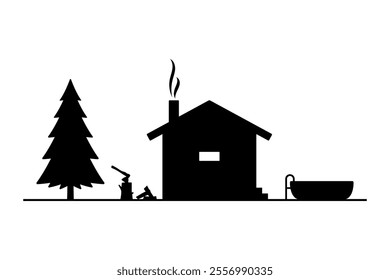 Bathhouse icon. Black silhouette. Front and side view. Vector simple flat graphic illustration. Isolated object on white background. Isolate.