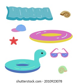 Bathing accessories. inflatable circles mattress. things for swimming