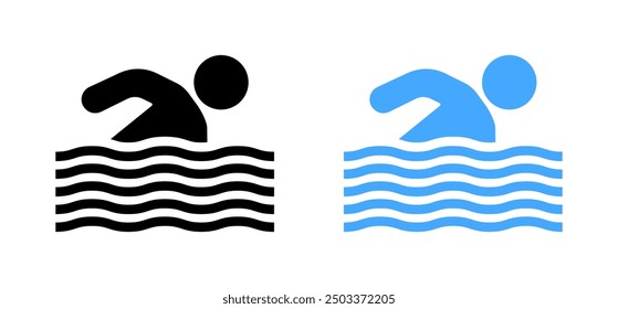 Bathing area icons. Silhouette and flat style. Vector icons.