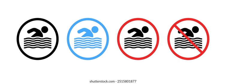 Bathing area set icons. Silhouette and flat style. Vector icons.