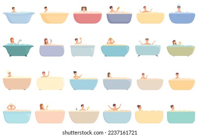 Bathing a baby icons set cartoon vector. Newborn infant. Bath baby