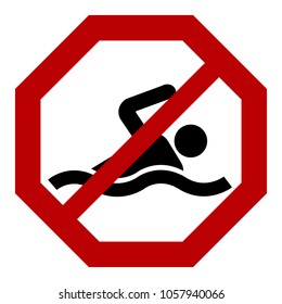 Bathing banned, black on white background, red sign, vector for design