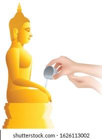 Bathing the Buddha on Songkran Day in Thailand. Graphic vector