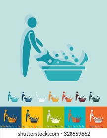bathing dogs icon in flat design with long shadows. Vector illustration