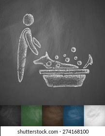 bathing dogs icon. Hand drawn vector illustration. Chalkboard Design