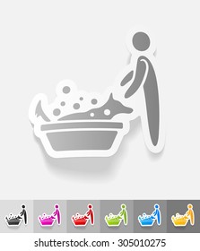 bathing dogs paper sticker with shadow. Vector illustration