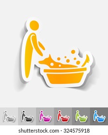 bathing dogs paper sticker with shadow. Vector illustration