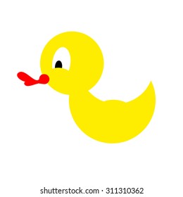 Bathing duck on a white background. Yellow rubber duck for kids. Vector illustration of toys.

