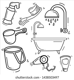 Bathing Equipment 
Theme Doodle Collection In White Isolated Background - Vector