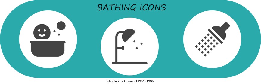 bathing icon set. 3 filled bathing icons.  Simple modern icons about  - Shower