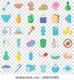 Bathing icons set. Cartoon style of 36 bathing vector icons for web for any design