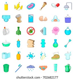 Bathing icons set. Cartoon style of 36 bathing vector icons for web isolated on white background