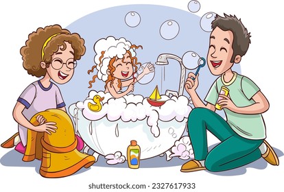 niños bañadores e ilustraciones vectoriales familiares