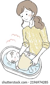 Bathing mother and newborn baby