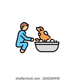 Bathing a pet color line icon. Dog training. Animal education. 