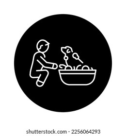 Bathing a pet color line icon. Dog training. Animal education. 