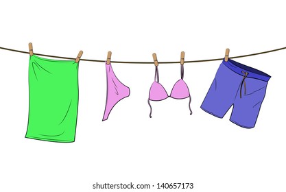 bathing things on a line