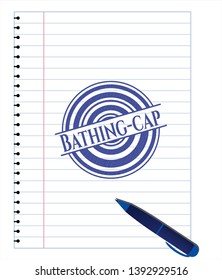 Bathing-cap drawn with pen strokes. Blue ink. Vector Illustration. Detailed.