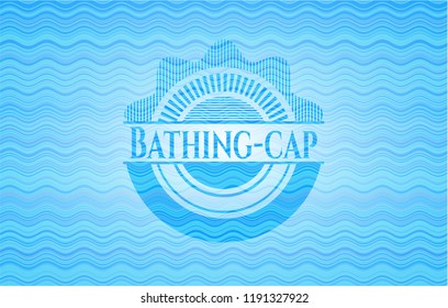 Bathing-cap light blue water wave style emblem.