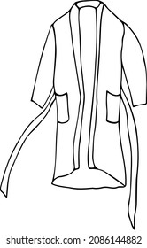 Bathrobe, comfortable home clothes. Vector black-and-white hand-drawn illustration. Clipart, logo, doodle, sketch.