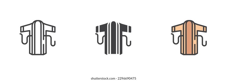 Bathrobe different style icon set. Line, glyph and filled outline colorful version, outline and filled vector sign. Symbol, logo illustration. Vector graphics