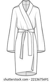 bathrobe dressing gown fashion flat sketch vector illustration technical drawing template