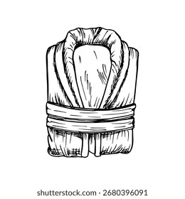 Bademantel gefaltet - Skizze Illustration. Zeichnung im Stilstil. Handgezeichneter Vektorkonturlinien-Kunstclipart