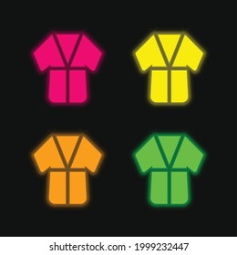 Bathrobe four color glowing neon vector icon
