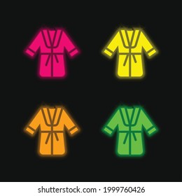 Bathrobe four color glowing neon vector icon