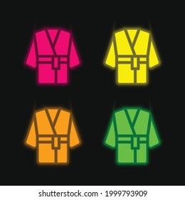Bathrobe four color glowing neon vector icon