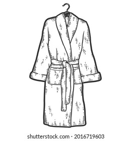 Bathrobe hanging on trempel. Sketch scratch board imitation coloring.