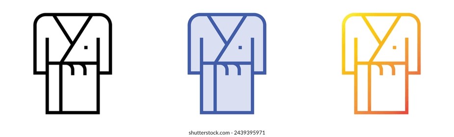 icono de albornoz. Diseño de estilo de relleno lineal, azul y degradado aislado sobre fondo blanco