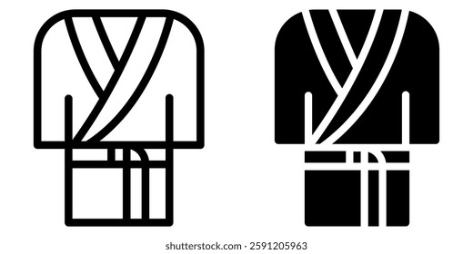 Bathrobe icon in outline. line art. glyph style. solid. black fill 