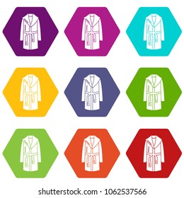 Bathrobe icons 9 set coloful isolated on white for web