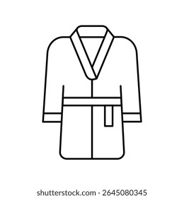 Bathrobe line icon. Travel industry. Hotel, SPA facility. Home relaxation concept. Ideal for sauna, bathroom, wellness, or clothing concept. Kimono-style robe collar and design. Vector illustration.