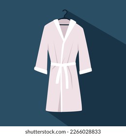 Bathrobe mit langem Schatten in flacher Vektorgrafik. Einfache Bademäntel mit Gürtelklammer-Stil, handgezeichnet doodle-Stil. Bekleidung für Spa, Vektorgrafik