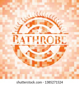 Bathrobe orange tile background illustration. Square geometric mosaic seamless pattern with emblem inside.