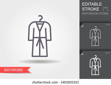 Bathrobe. Outline icon with editable stroke. Linear symbol of the bathroom with shadow