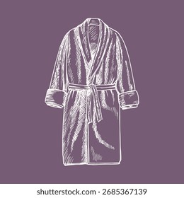 Bathrobe sketch drawing. Hand-drawn illustration in engraving style. Vector line art clipart