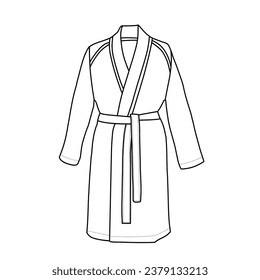 Bathrobe technical drawing. Vector illustration of bathrobe on white background.