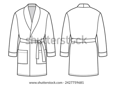 Bathrobe technical fashion illustration, mini length.